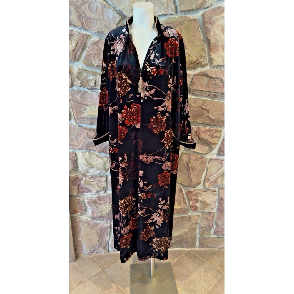 VTG burn velvet floral  Diamond Tea Womens Velvet Robe  Dress Small Middi